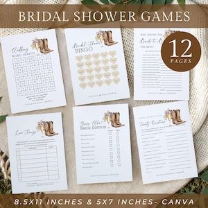 Paquete de juego para despedida de soltera con botas y burbujas, descarga instantánea, accesorio adicional para despedida de soltera con botas vaqueras, juego "Él dijo, ella dijo", flores silvestres