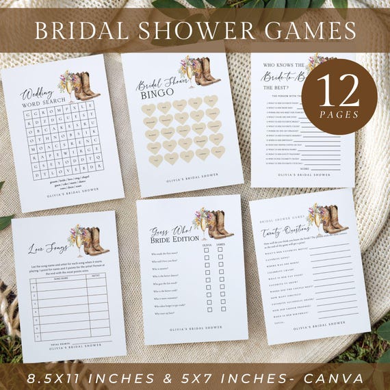 Boots and Bubbly Bridal Shower Game Pack, Instant Download, Cowboy Boots Bridal Shower Add On Accessory, He Said She Said Game, Wildflowers