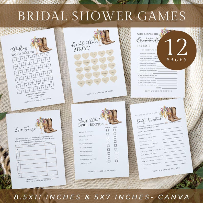 Paquete de juego para despedida de soltera con botas y burbujas, descarga instantánea, accesorio adicional para despedida de soltera con botas vaqueras, juego "Él dijo, ella dijo", flores silvestres imagen 1
