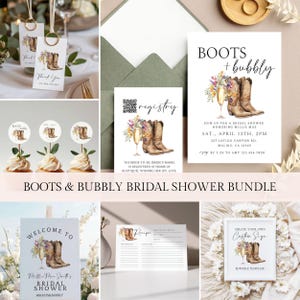 Boots And Bubbly Wedding Shower Bundle, Boots and Bubbly Bridal Shower Invitation Bundle | Printable Games, Templett Template, Wildflowers