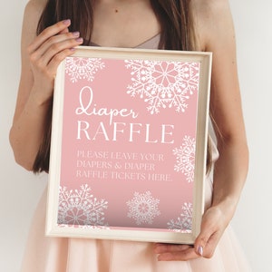 Rosa Schneeflocke Windel Tombola Zeichen & Tickets, sofortiger Download, Baby ist kalt außerhalb Windel Tombola Ticket, Winter Baby Shower, Mädchen Schnee