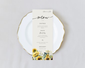 Modelo de menu de casamento de girassol | Menu para impressão | Decoração Rústica de Casamento | Download digital | Modelo de cartão de menu | Download instantâneo, Canva