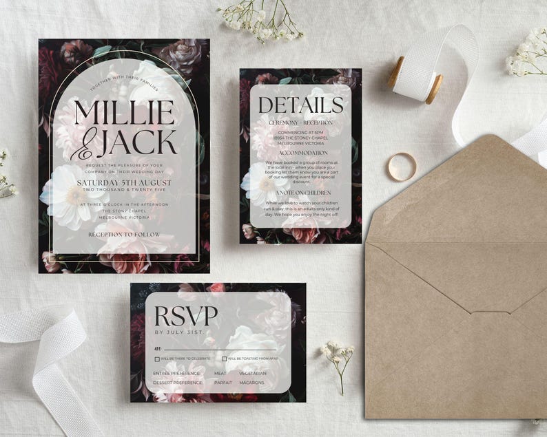 Dark And Moody Wedding Invitation Suite