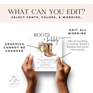 Boots and Bubbly Bridal Shower Invite & Text Invite | Western Fall Bridal Brunch | Editable Cowgirl Template with Wildflowers, Canva image 6