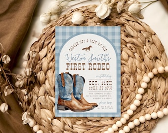First Rodeo Birthday Invitation: Western Cowboy Boots Party for Boys (Editable Template - Digital Download)