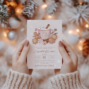 Baby It&#39;s Cold Outside Baby Girl Shower Invitation, Winter Baby Shower Invite, Hot Chocolate Baby Shower Invite, Hot Cocoa, Phone Evite HCP1