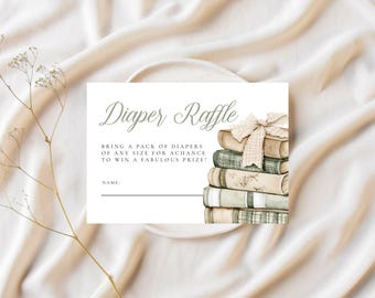 A New Chapter Begins Diaper Raffle Card, Book Lovers Baby Shower Template, Editable in Templett, Neutral, Diaper Raffle Ticket - ncn2