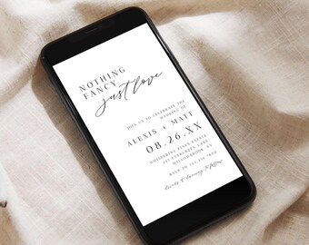 Nothing Fancy Just Love Digital Invitation, Mobile Wedding Invitation, Electronic Text Invite, Minimalist  Wedding Invitation, Templett