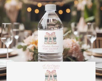 A New Chapter Begins Water Bottle Labels, Baby Shower - Editable in Templett
