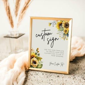 Benutzerdefiniertes Hochzeitsschild, rustikale Sonnenblumenhochzeit, Canva-Vorlage, druckbares Schild, Anpassen mit Canva, bearbeitbares Schild, Sonnenblumensommer