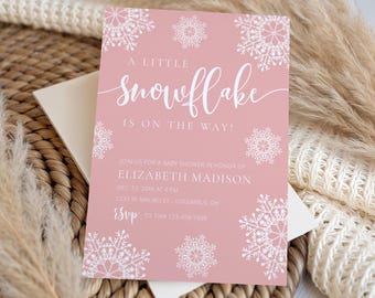Baby Its Cold Outside Invitation Pink, Baby It's Cold Outside Template, Snowflake Baby Shower, Winter Baby Shower, For Girls, Templett