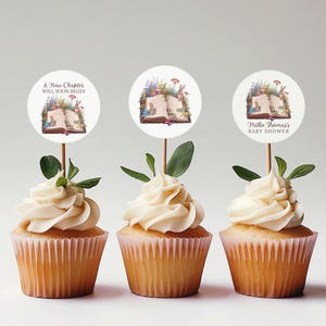 Storybook Baby Shower Cupcake Toppers, Book Baby Shower Decor, Gender Neutral Baby Shower Cupcake Toppers , Nursery Rhyme, Editable in Canva