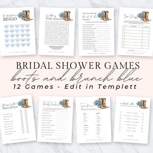 Boots and Brunch Bridal Shower Game Pack, Instant Download, Cowboy Boots Bridal Shower Add On Accessory, He Said She Said Game, Dusty Blue