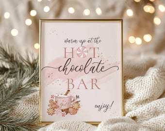 Baby Its Cold Outside Baby Shower Table Sign, Girls, Hot Chocolate Bar Sign, Hot Cocoa Bar, Editable Baby Shower Sign - 035
