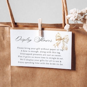 Display Dusche einfügen | Unverpackter Geschenkwunsch | Brautparty | Display-Dusche-Karte | Anzeige Dusche Printable | Creme Bogen | Den Knoten binden