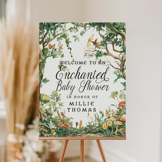 Enchanted Forest Baby Shower Welcome Sign, Editable Template, (Instant Download) efbs