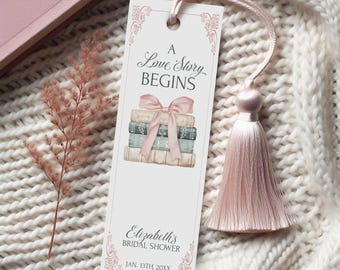 Book Themed Bridal Shower Bookmarks, A Love Story Begins Favors, Book Lover Bridal Shower Bookmark Template, Bridal Shower, Templett, lsbs1