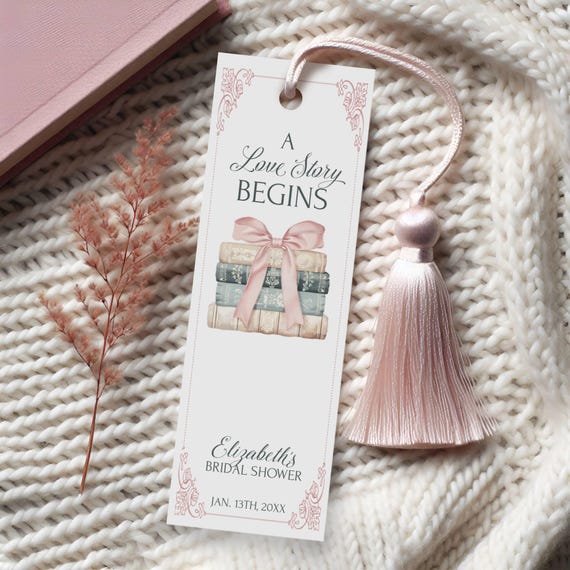 Book Themed Bridal Shower Bookmarks, A Love Story Begins Favors, Book Lover Bridal Shower Bookmark Template, Bridal Shower, Templett, lsbs1