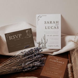 Western Boho Wedding Invitation Suite - Editable Template - Desert Rust - Unique Rustic Design - Western Wedding Template - Mocha - Canva