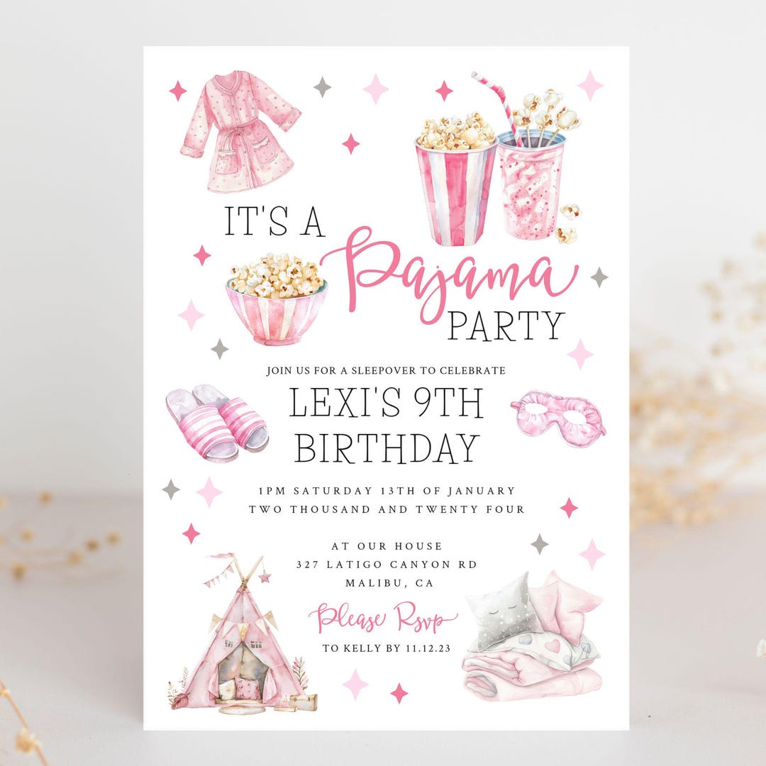 Pajama Party Invitation, Edit in Templett, Editable Template for