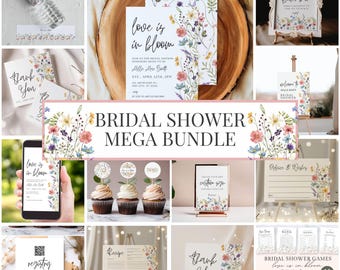 Love Is In Bloom Bundle, Wildflower Bridal Shower Invitation Bundle | Printable Games | Love In Bloom Bridal Shower Invitation Bundle, Canva