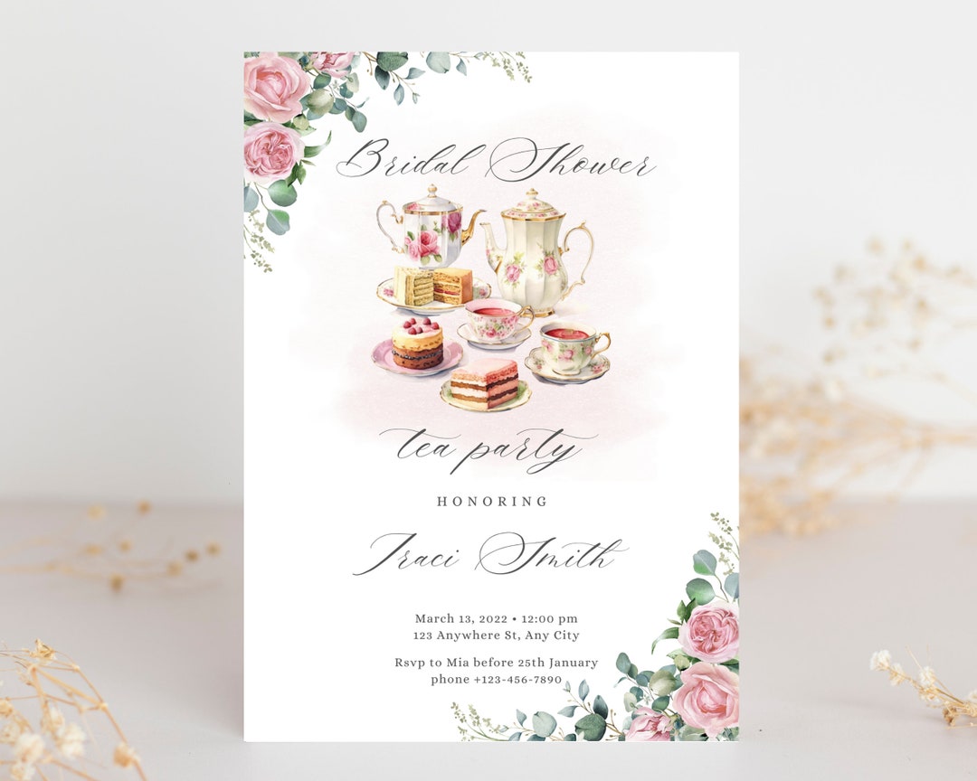 Bridal Shower Tea Theme Invitations, Instant Download Vintage Roses