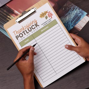 Work Thanksgiving Sign Up, Sign up Printables, Work Potluck Invitation, Thanksgiving Dinner Canva Template, Editable On Canva