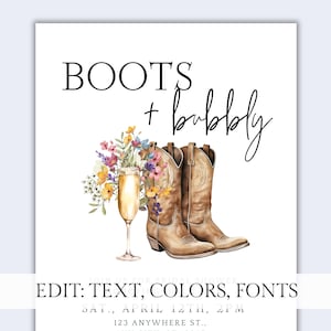 boots and bubbly wildflower bridal shower invitation, boho, western, cowboy