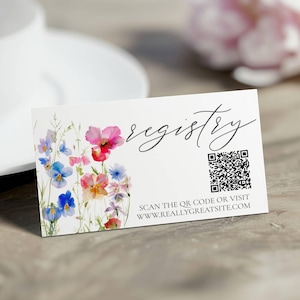 Wildflower Wedding Registry Card, Printable Registry Card with QR code, Editable template, Templett Template, Bright Floral Registry, wfwi