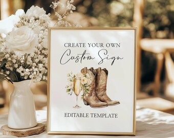 Boots and Bubbly Shower Sign, Boots and Bubbly Bridal Shower Custom Sign, Boots Brunch and Bubbly, Mimosa Bar, Table Sign, Cocktail Bar