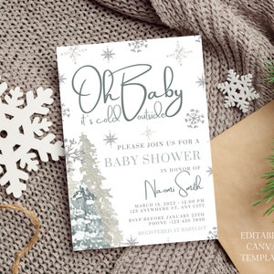 Baby Its Cold Outside Baby Shower Invite, Baby Its Cold Outside Baby Boy Shower Invitation, Baby It&#39;s Cold Outside Template, Digital, Canva