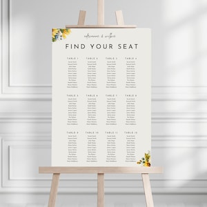 Wedding Seating Chart Template Printable Sunflowers, Seating Chart Template, Find Your Seat, Editable Template,  Digital Download, Canva