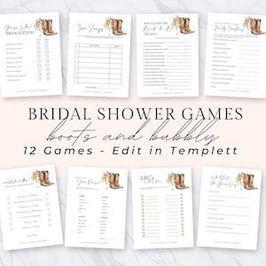 Boots and Bubbly Bridal Shower Game Pack, Instant Download, Cowboy Boots Bridal Shower Add On Accessory, He Said She Said Game, Wildflowers