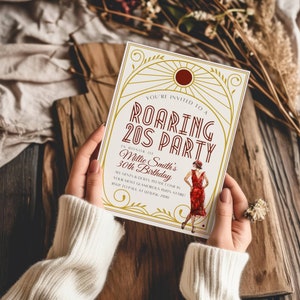 Roaring 20s verjaardag uitnodigen, bewerkbare Gatsby uitnodiging | Roaring 20S verjaardagsuitnodiging afdrukbaar | Art Deco feestuitnodiging | Digitaal bestand