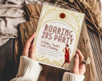 Roaring 20s Birthday Invite, Editable Gatsby Invitation | Roaring 20S Birthday Invitation Printable | Art Deco Party Invite | Digital File