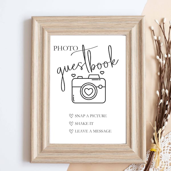 Polaroid Camera Guest Book Sign, Printable, Photo Guestbook Sign Template, Wedding Photo Guestbook Sign, 8x10 inch, Instax Photo Guestbook