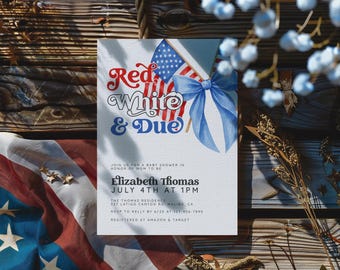 4th Of July Baby Shower Invite - Red White and Due BBQ Invite - Baby Q Fourth of July - Editable - Fourth of July Barbecue Invite - 4ojsch2