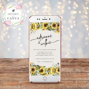 Electronic Invite Sunflower Wedding, Digital Wedding Invitation, Electronic Text Invite,  Sunflower Electronic Wedding Invitation, Rustic