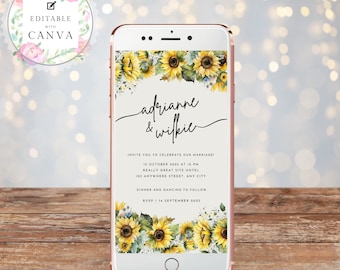 Electronic Invite Sunflower Wedding, Digital Wedding Invitation, Electronic Text Invite,  Sunflower Electronic Wedding Invitation, Rustic