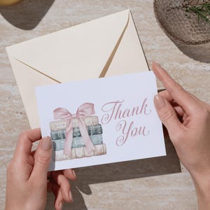 A New Chapter Begins Pink Thank You Card, Printable Bridal Shower Thank You Card | Editable Template | Book Themed Bridal Shower | Templett
