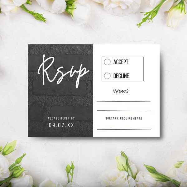 Industrial Wedding RSVP Card | Rsvp Card, Micro Wedding, Simple, Industrial Chic, Edit in Canva, Digital Download | Printable