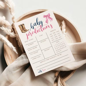 Laarzen of strikken Geslacht onthulling uitnodiging babyvoorspellingskaart - advies - laarzen of strikken - cowboythema - Templett - bewerkbare sjabloon - bobgr1