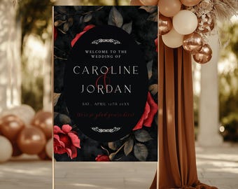 Red and Black Floral Wedding Welcome Sign, Welcome to the Wedding Sign, Instant Download, Editable Wedding Welcome Sign | Templett- brw