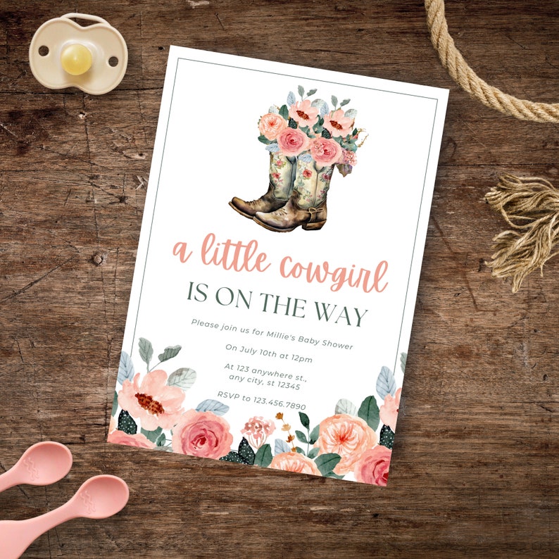 AIBIIN 7x5ft A Little Cowgirl Baby Shower Backdrop - Western Floral Cactus Theme - View #3