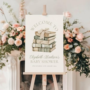 A New Chapter Begins Baby Shower Welcome Sign - Netural Books Welcome Sign Template - Baby Shower Poster - Instant Download - Templett -ncn2