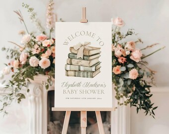 A New Chapter Begins Baby Shower Welcome Sign - Netural Books Welcome Sign Template - Baby Shower Poster - Instant Download - Templett -ncn2