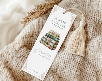 Book Themed Bridal Shower Bookmarks, A New Chapter Begins Favors, Book Lover Bridal Shower Bookmark Template, Bridal Shower, Templett, ancv