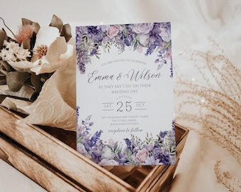 Sage Green Lavender Floral Wedding Invitation (Instant Download)