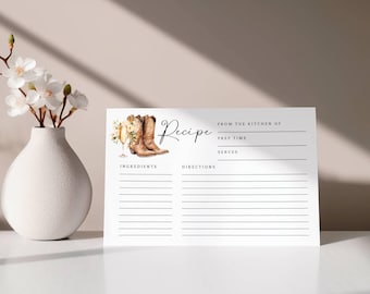 Brautparty Rezeptkarten, Rezeptkarte zum Ausdrucken, Brautparty Stiefel und Sekt | Brautparty-Rezeptkarten-Einsatz, bearbeitbare Vorlagenkarte