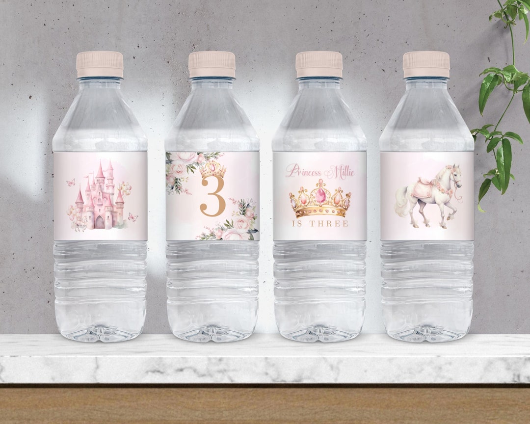 Water Bottle Labels Princess Birthday, Princess 3rd Birthday Party, Water Label Stickers ...